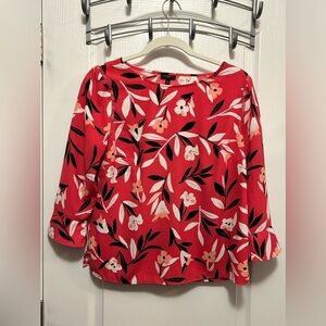 Talbots Petite small Beautiful pink Floral Blouse Bell Sleeves Side Zipper women